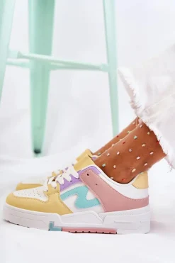 Boto Sneakersy Damskie*Damskie Skórzane Buty Sportowe Biało-Żólte Francis