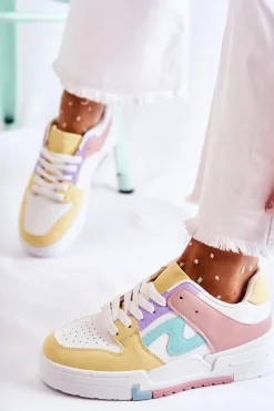 Boto Sneakersy Damskie*Damskie Skórzane Buty Sportowe Biało-Żólte Francis