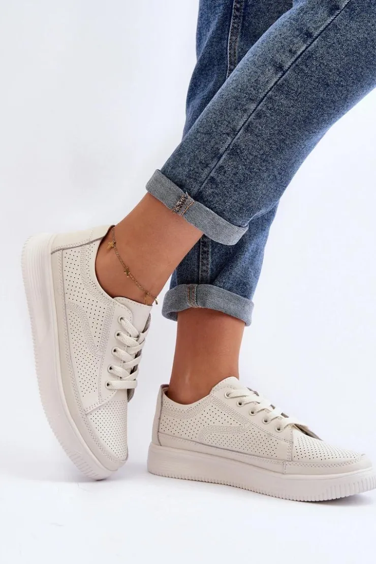 Damskie Buty Sergio Leone Damskie Skórzane Buty Sportowe Sneakersy Białe Failla