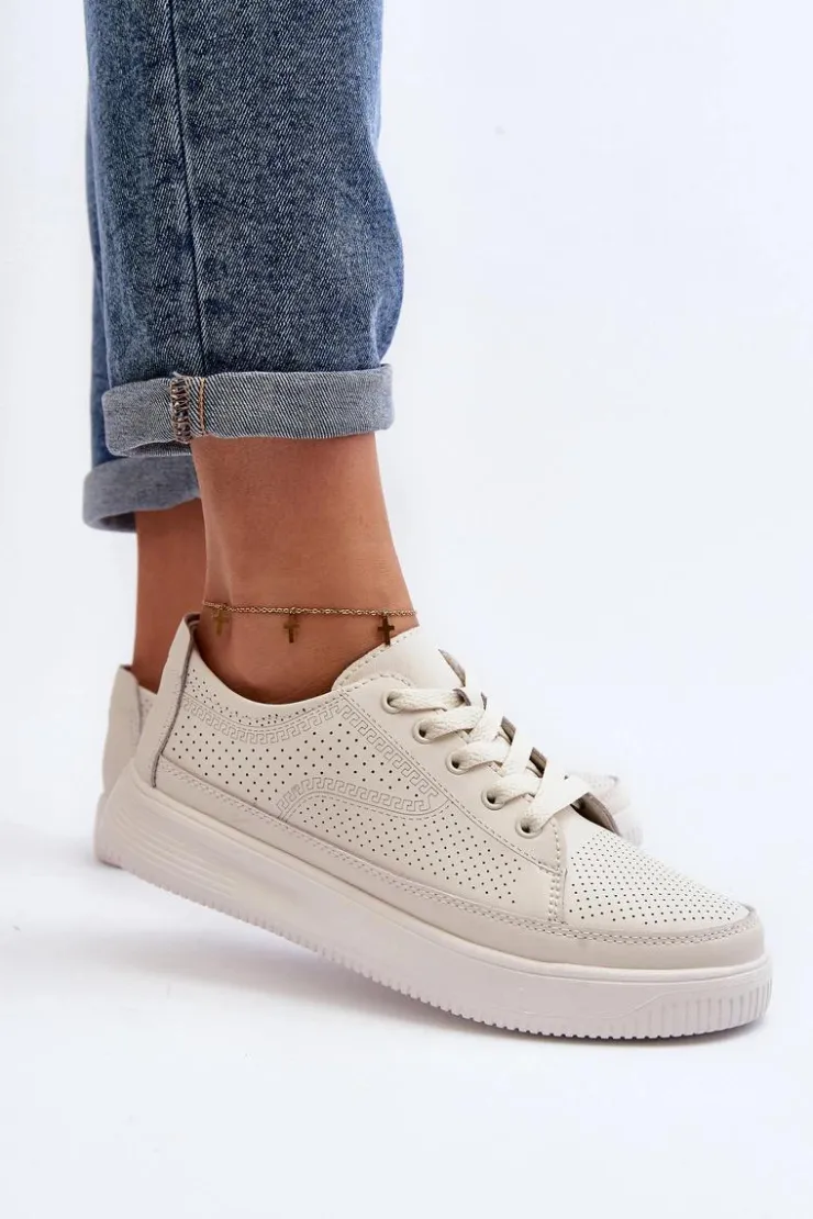 Damskie Buty Sergio Leone Damskie Skórzane Buty Sportowe Sneakersy Białe Failla