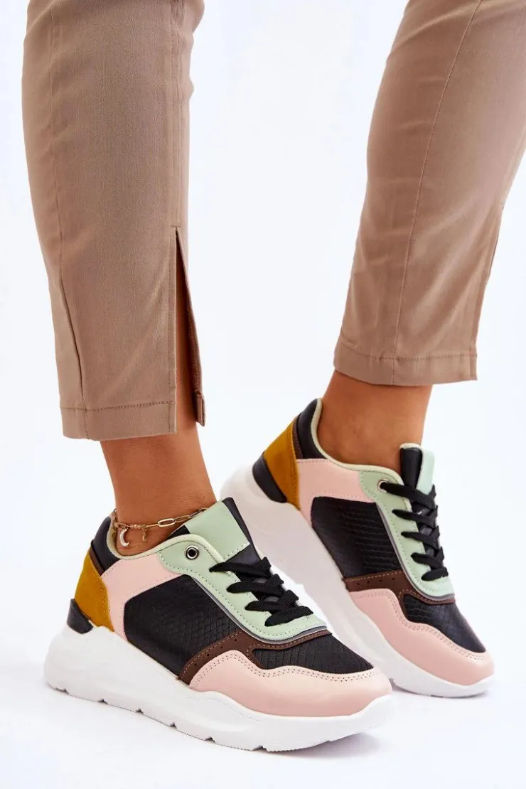 Damskie Boto Damskie Skórzane Buty Sportowe Na Platformie Czarno-Zielone Chaya