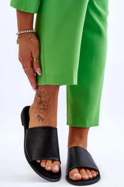 Damskie Evento Damskie Skórzane Gładkie Klapki Czarne Cerise