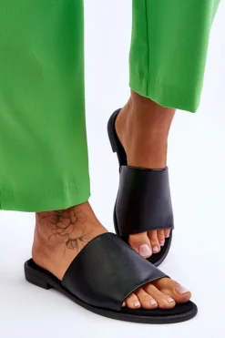 Damskie Evento Damskie Skórzane Gładkie Klapki Czarne Cerise