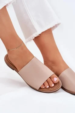 Damskie Evento Damskie Skórzane Gładkie Klapki Beżowe Cerise