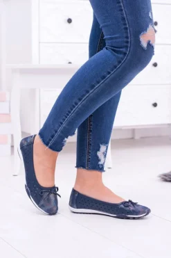 Boto Baleriny Skórzane|Baleriny Klasyczne*Damskie Skórzane Granatowe Ażurowe Balerinki Erdola