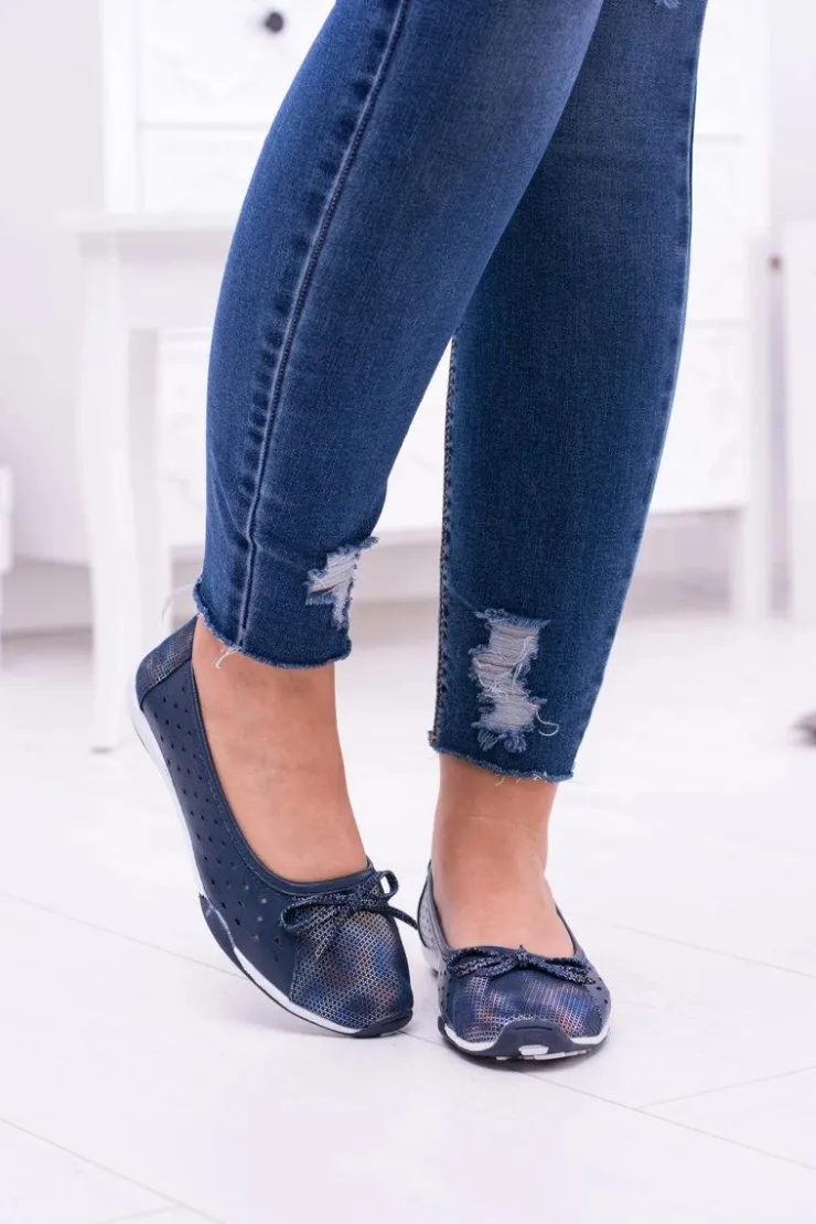 Boto Baleriny Skórzane|Baleriny Klasyczne*Damskie Skórzane Granatowe Ażurowe Balerinki Erdola