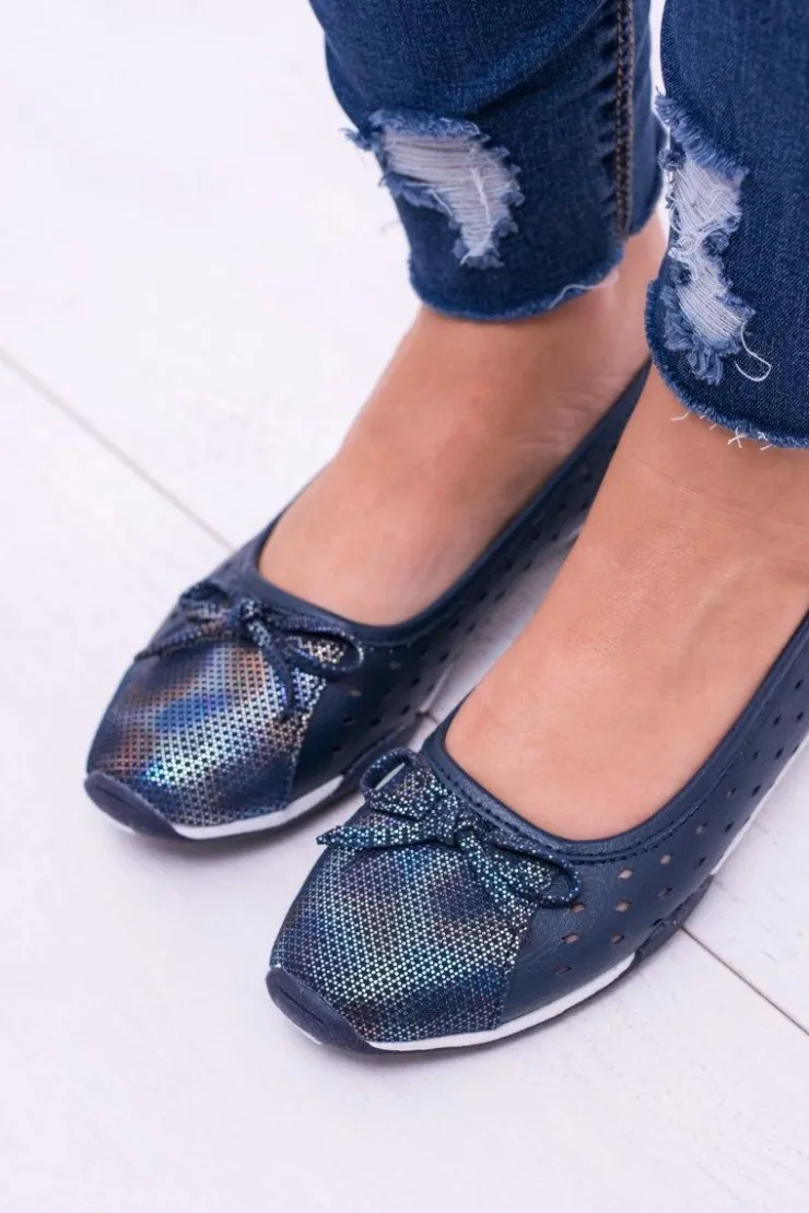 Boto Baleriny Skórzane|Baleriny Klasyczne*Damskie Skórzane Granatowe Ażurowe Balerinki Erdola