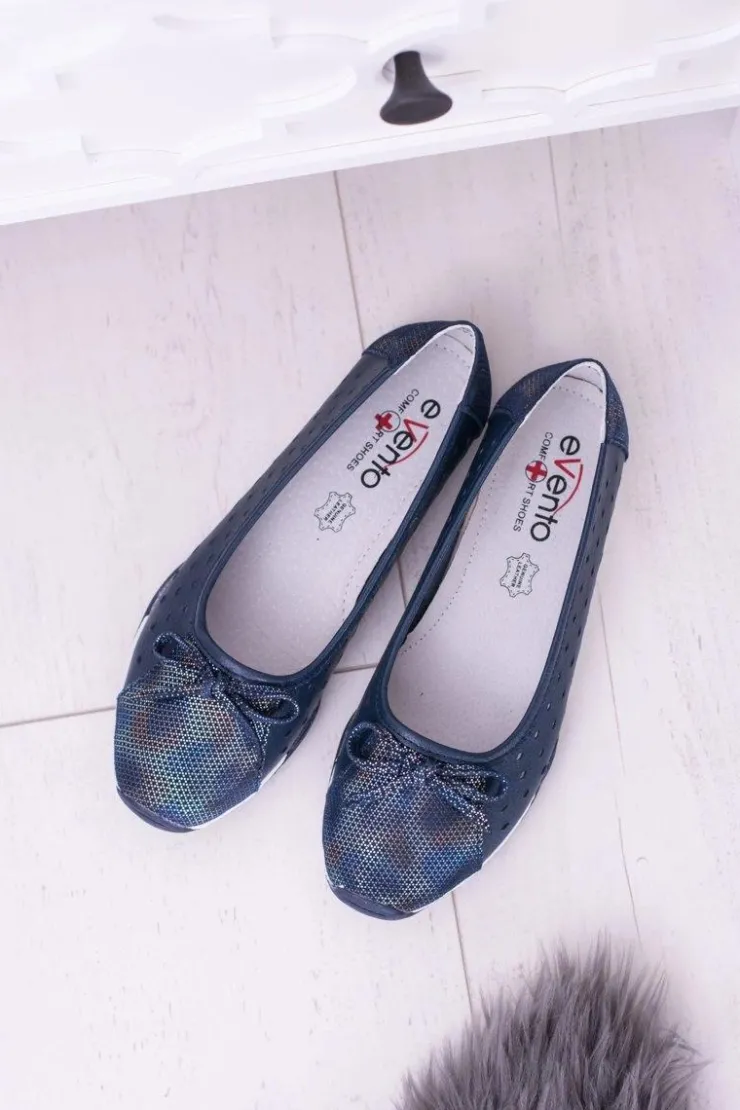 Boto Baleriny Skórzane|Baleriny Klasyczne*Damskie Skórzane Granatowe Ażurowe Balerinki Erdola