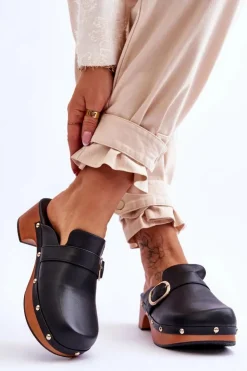 Damskie Boto Damskie Skórzane Klapki Chodaki Czarne Fanett