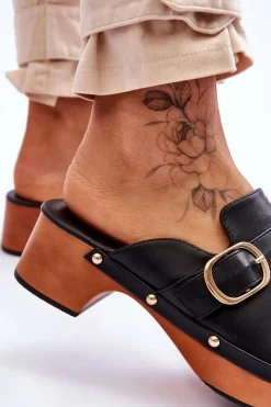 Damskie Boto Damskie Skórzane Klapki Chodaki Czarne Fanett