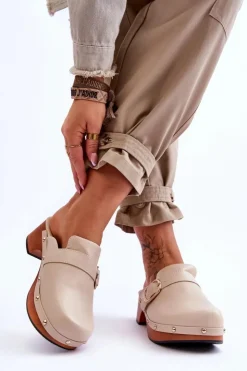 Boto Klapki Damskie Klasyczne*Damskie Skórzane Klapki Chodaki Beżowe Fanett