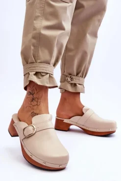 Boto Klapki Damskie Klasyczne*Damskie Skórzane Klapki Chodaki Beżowe Fanett