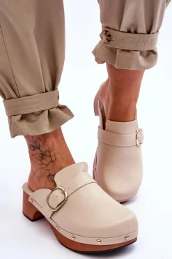 Boto Klapki Damskie Klasyczne*Damskie Skórzane Klapki Chodaki Beżowe Fanett