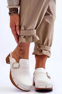 Hot Boto Damskie Skórzane Klapki Chodaki Białe Fanett