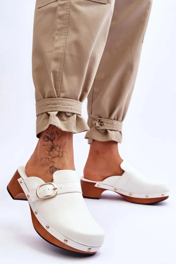 Hot Boto Damskie Skórzane Klapki Chodaki Białe Fanett