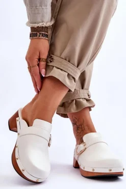 Hot Boto Damskie Skórzane Klapki Chodaki Białe Fanett