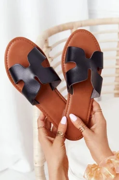 Boto Klapki Damskie Klasyczne*Damskie Skórzane Klapki Czarne Seres