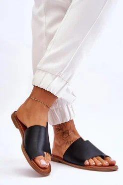 Damskie Evento Damskie Skórzane Klapki Japonki Czarne Amite