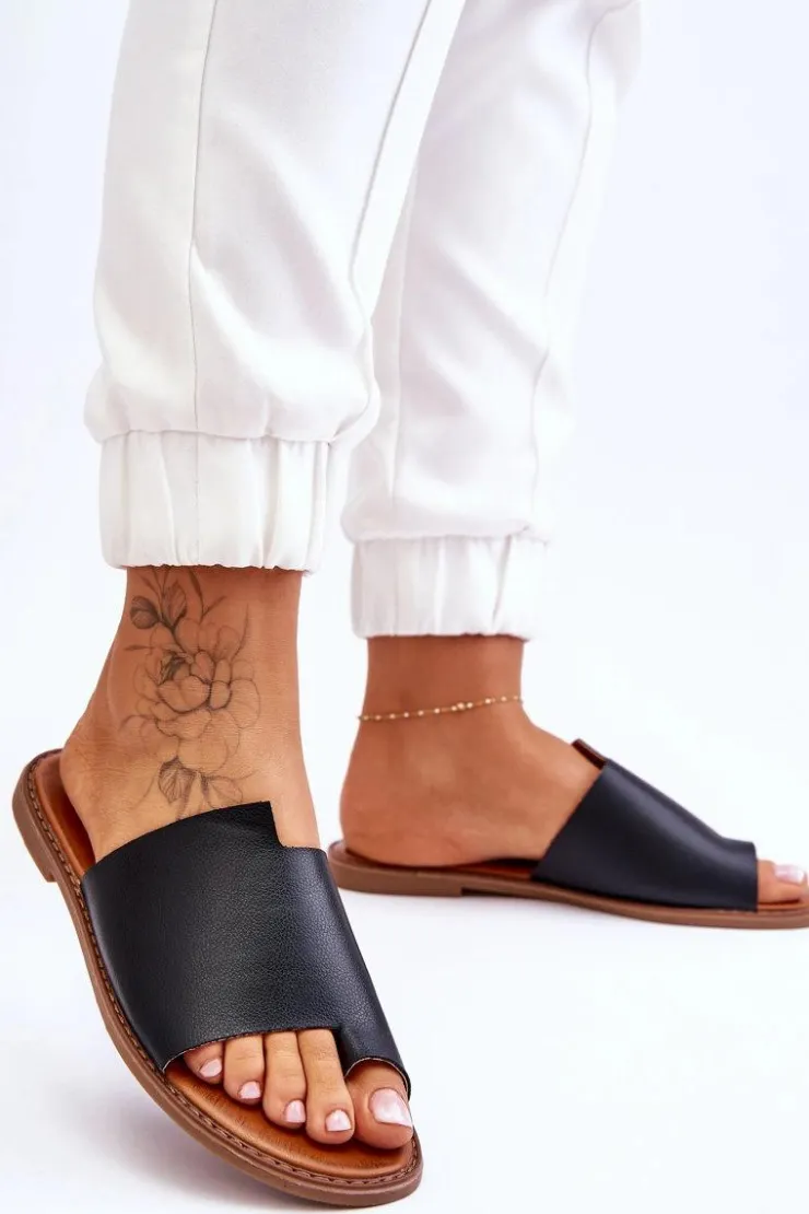 Damskie Evento Damskie Skórzane Klapki Japonki Czarne Amite