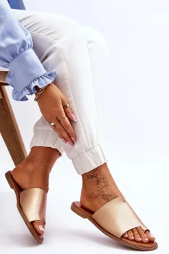 Evento Klapki Damskie Japonki*Damskie Skórzane Klapki Japonki Złote Amite Złoty