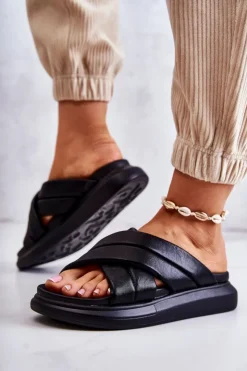 Boto Damskie Skórzane Klapki La.Fi Czarne Silla