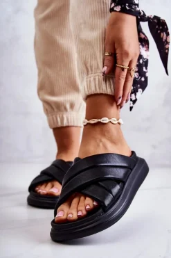 Boto Damskie Skórzane Klapki La.Fi Czarne Silla