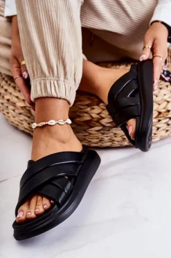 Boto Damskie Skórzane Klapki La.Fi Czarne Silla