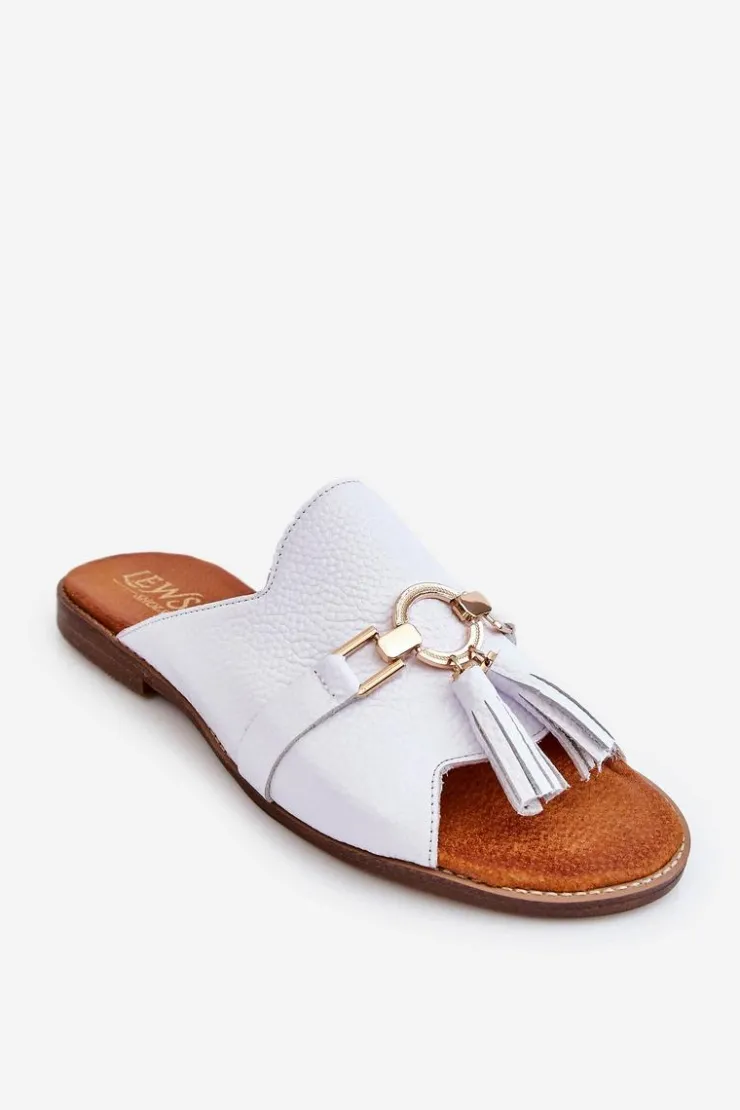 Damskie Boto Damskie Skórzane Klapki Lewski Shoes 3226 Białe