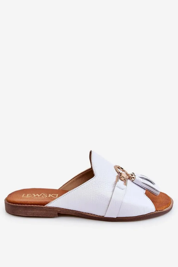 Damskie Boto Damskie Skórzane Klapki Lewski Shoes 3226 Białe