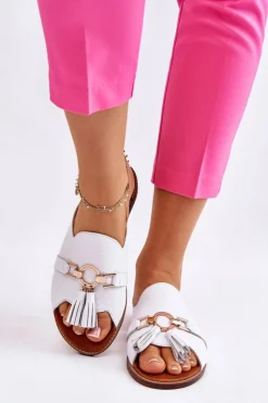 Damskie Boto Damskie Skórzane Klapki Lewski Shoes 3226 Białe