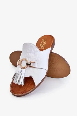 Damskie Boto Damskie Skórzane Klapki Lewski Shoes 3226 Białe