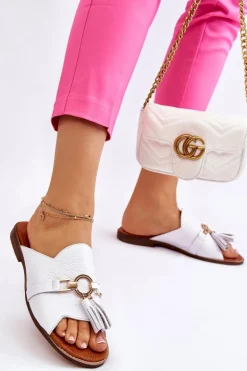 Damskie Boto Damskie Skórzane Klapki Lewski Shoes 3226 Białe