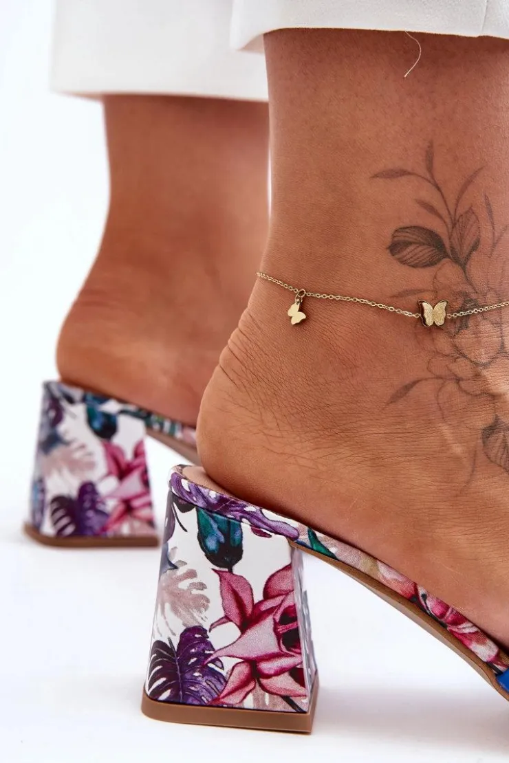 Boto Damskie Skórzane Klapki Na Obcasie Lewski Shoes 3209/K Niebieskie