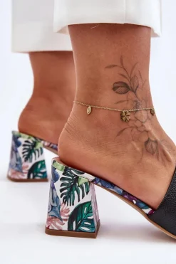 Damskie Boto Damskie Skórzane Klapki Na Obcasie Lewski Shoes 3209/K Czarne