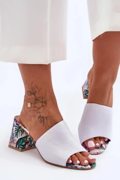 Boto Klapki Na Obcasie|Klapki Damskie Klasyczne*Damskie Skórzane Klapki Na Obcasie Lewski Shoes 3209/K Białe