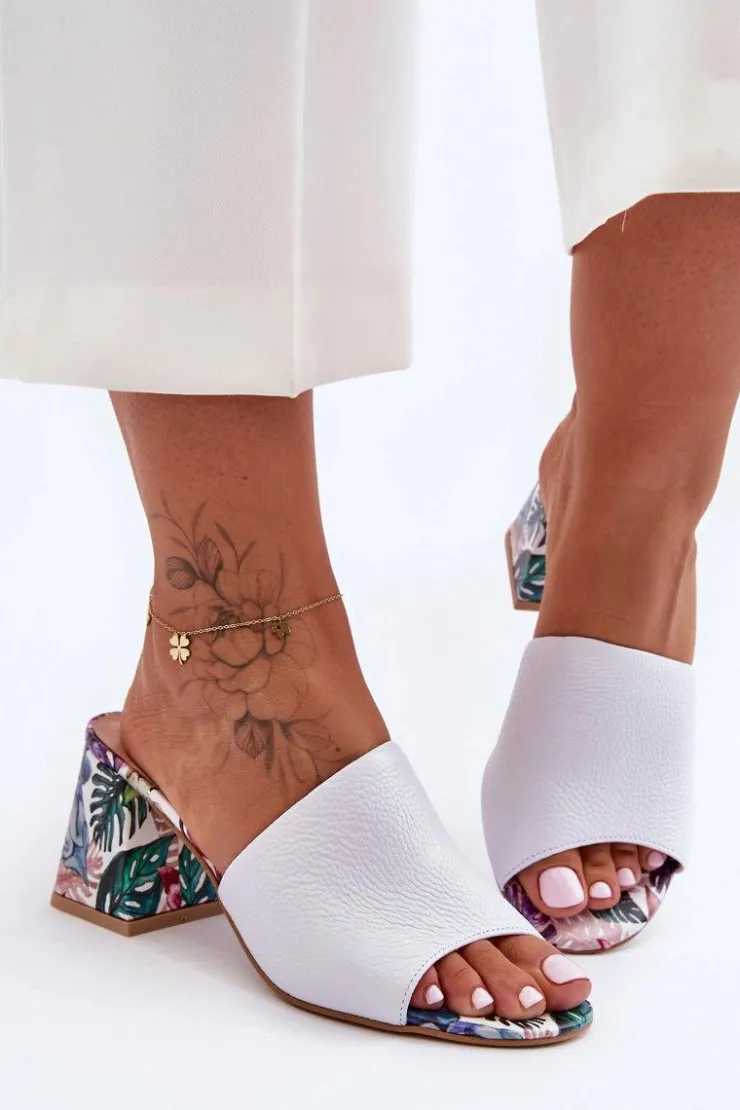 Boto Klapki Na Obcasie|Klapki Damskie Klasyczne*Damskie Skórzane Klapki Na Obcasie Lewski Shoes 3209/K Białe