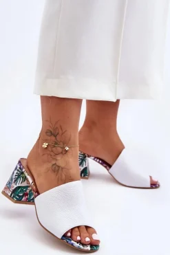 Boto Klapki Na Obcasie|Klapki Damskie Klasyczne*Damskie Skórzane Klapki Na Obcasie Lewski Shoes 3209/K Białe