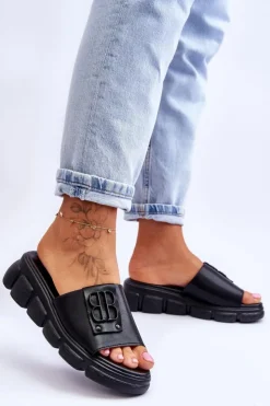 Damskie Buty damskie Vinceza Damskie Skórzane Klapki Na Platformie Z Ozdobą Czarne Monroe