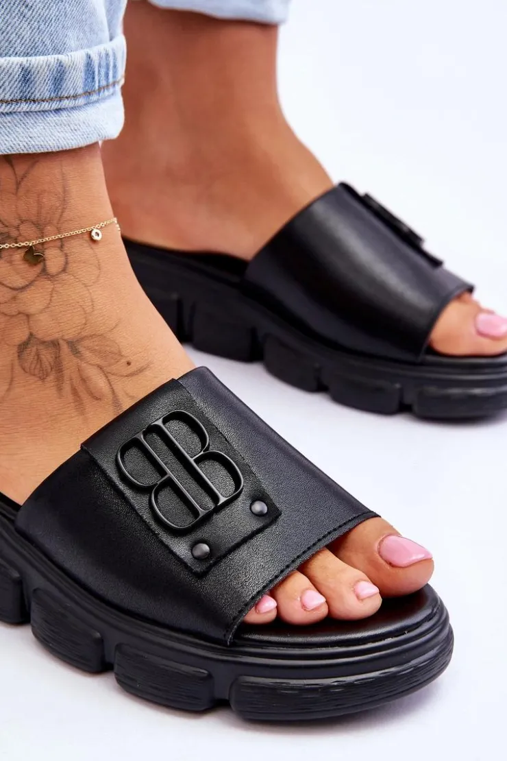 Damskie Buty damskie Vinceza Damskie Skórzane Klapki Na Platformie Z Ozdobą Czarne Monroe