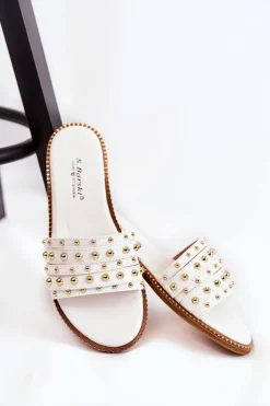 Damskie Damskie buty S.Barski Damskie Skórzane Klapki Z Ozdobą Białe Brien