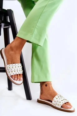 Damskie Damskie buty S.Barski Damskie Skórzane Klapki Z Ozdobą Białe Brien