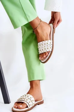 Damskie Damskie buty S.Barski Damskie Skórzane Klapki Z Ozdobą Białe Brien