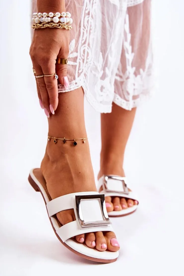 Clearance Boto Damskie Skórzane Klapki Z Ozdobą Białe Roysa