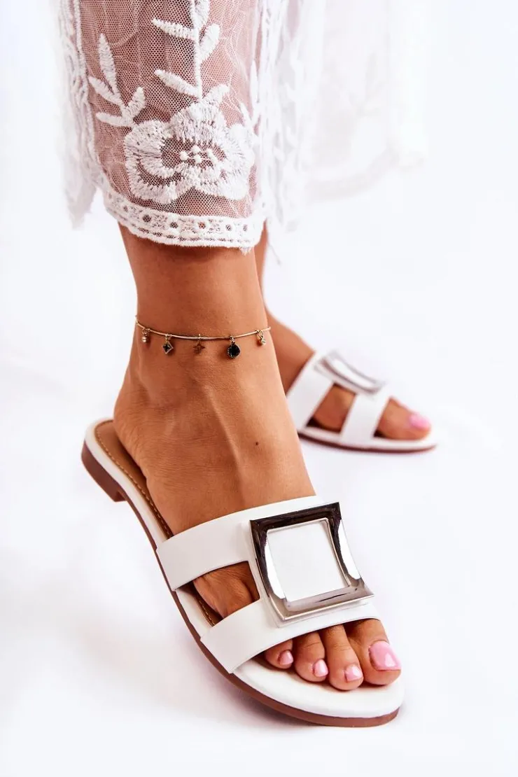 Clearance Boto Damskie Skórzane Klapki Z Ozdobą Białe Roysa