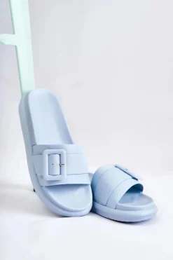 Boto Klapki Damskie Klasyczne*Damskie Skórzane Klapki Z Klamrą Niebieskie Devia