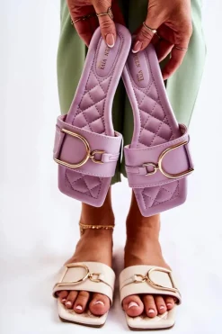 New Boto Damskie Skórzane Klasyczne Klapki Z Ozdobą Fioletowe Shilla Fioletowy