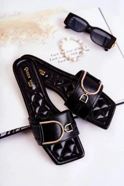 Sale Boto Damskie Skórzane Klasyczne Klapki Z Ozdobą Czarne Shilla