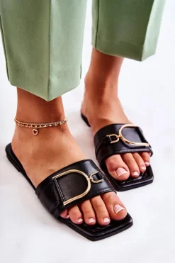 Sale Boto Damskie Skórzane Klasyczne Klapki Z Ozdobą Czarne Shilla