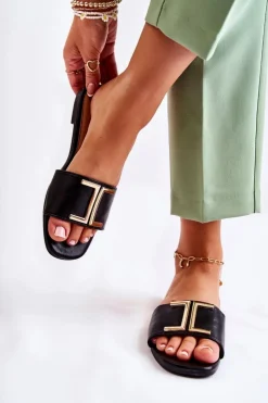 Damskie Boto Damskie Skórzane Klasyczne Klapki Z Ozdobą Czarne Maren