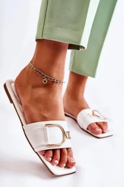 Damskie Boto Damskie Skórzane Klasyczne Klapki Z Ozdobą Białe Shilla